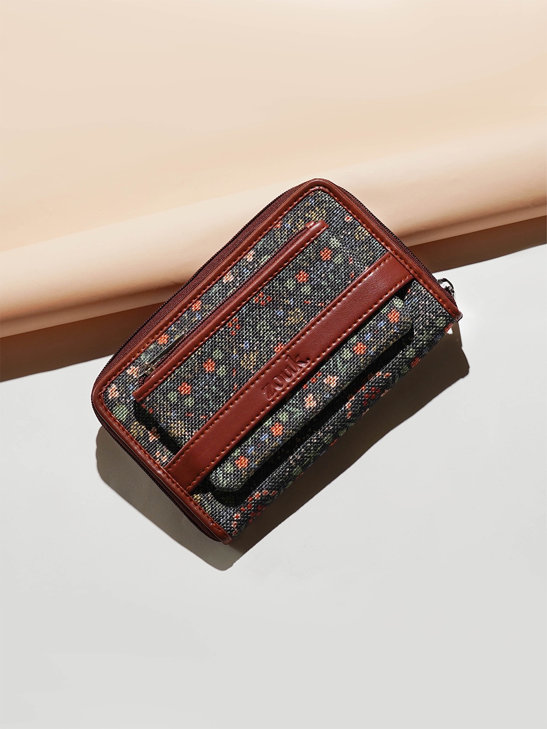 

ZOUK Floral Printed Zip Detail Zip Around Wallet, Blue