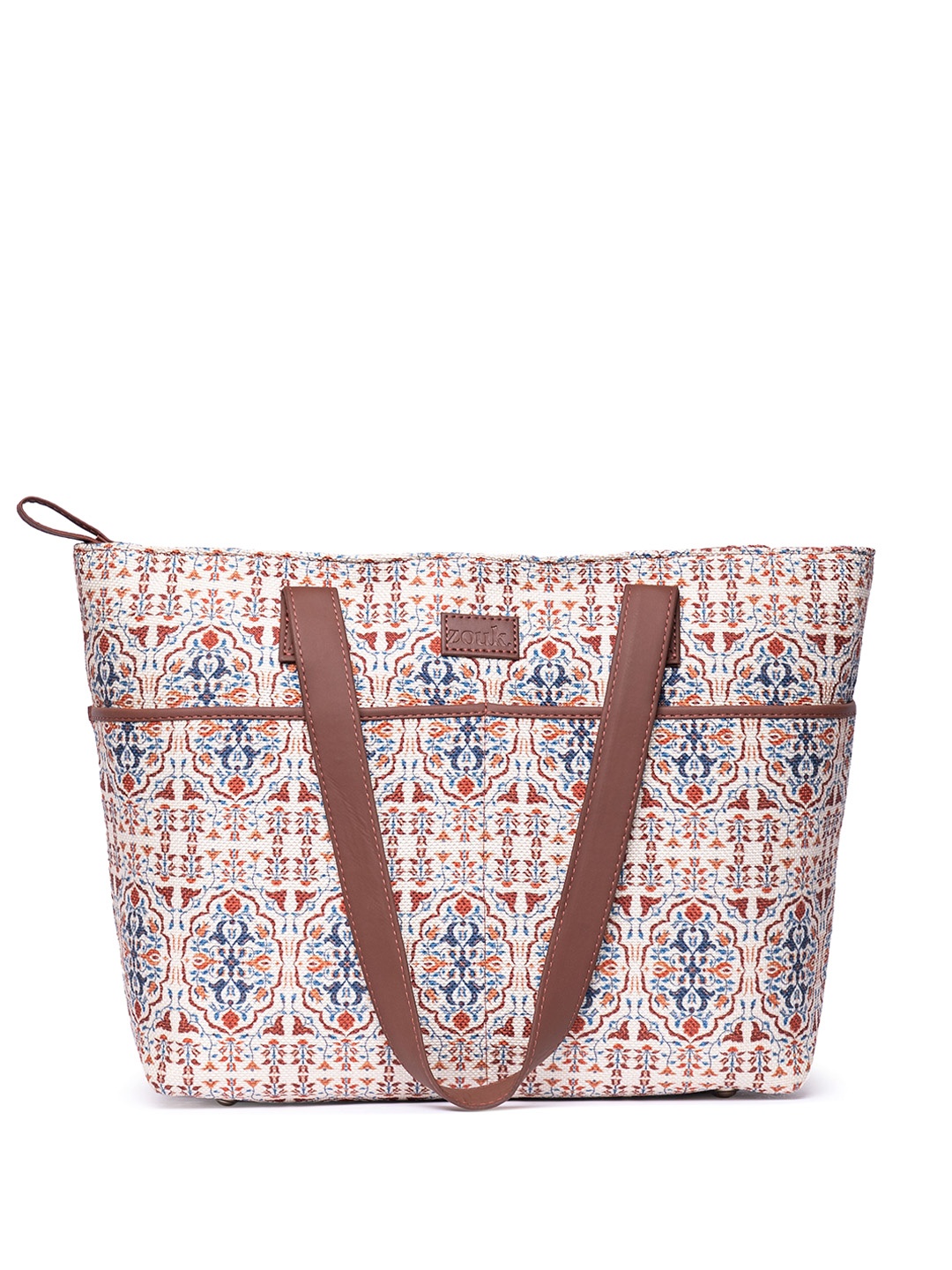 

ZOUK Ethnic Motifs Printed Jute Shopper Tote Bag, White