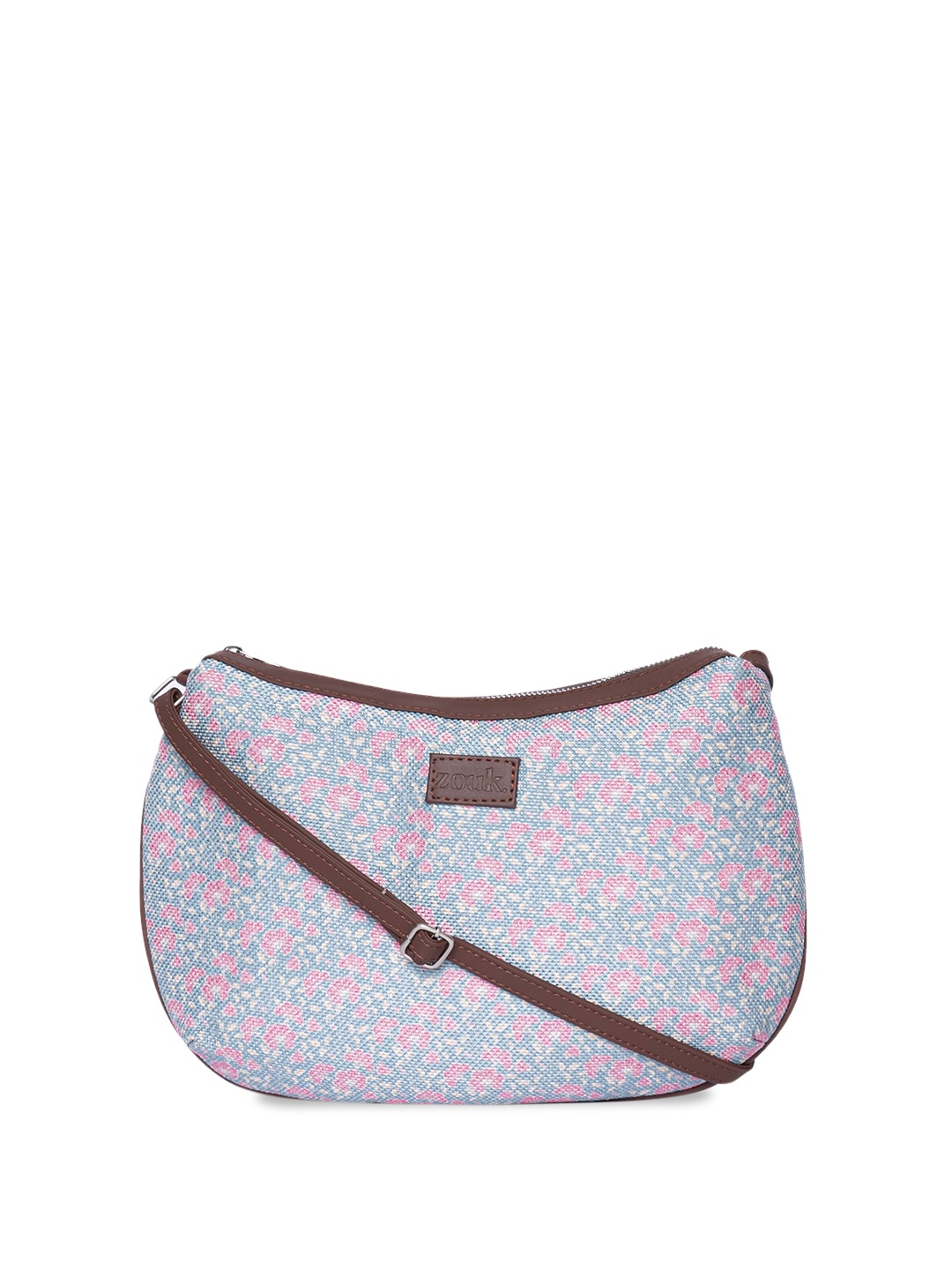 

ZOUK Floral Printed Half Moon Jute Sling Bag, Blue