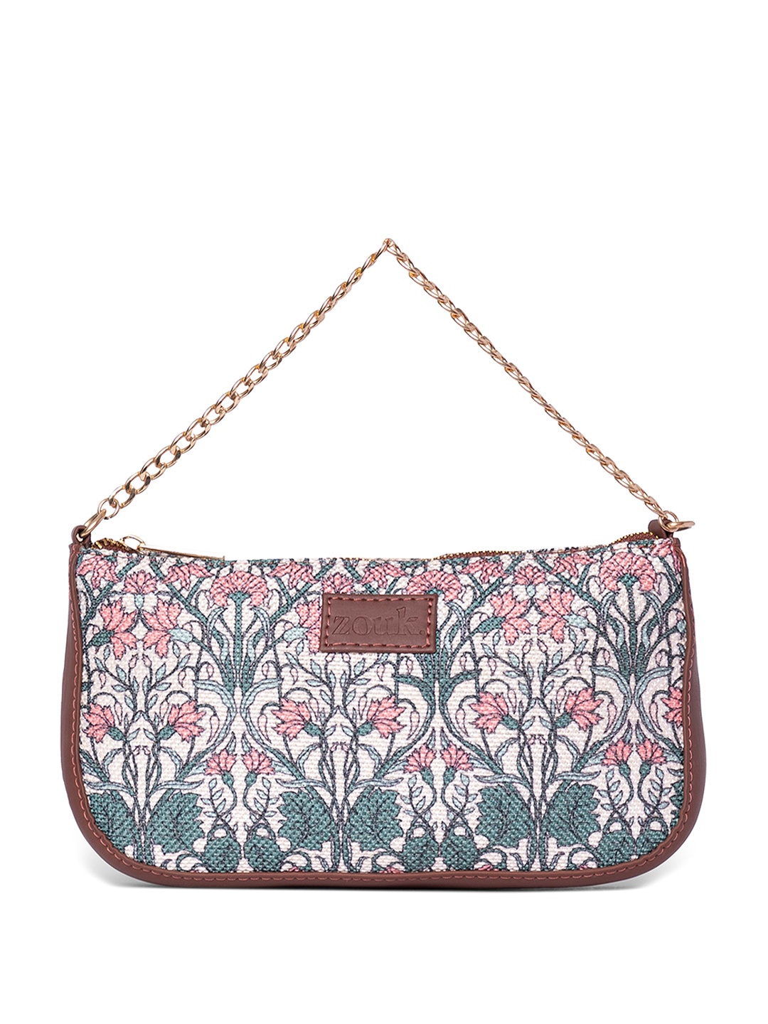 

ZOUK Floral Printed Structured Vegan Leather Shoulder Bag, Green