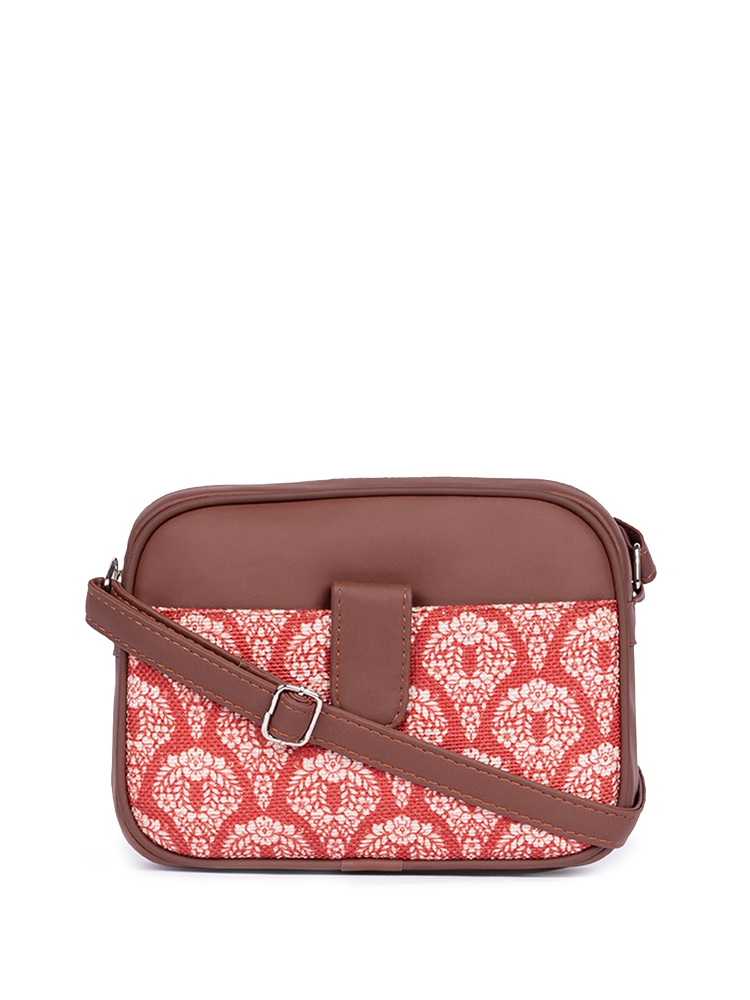 

ZOUK Ethnic Motifs Printed Structured Sling Bag, Brown