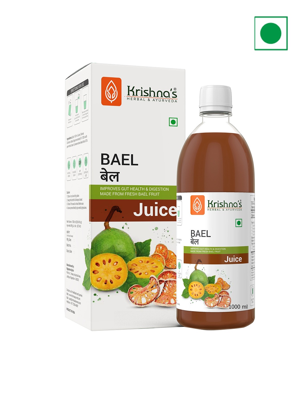 

Krishna's Herbal & Ayurveda Bael Fruit Juice 1000ml, Coffee brown