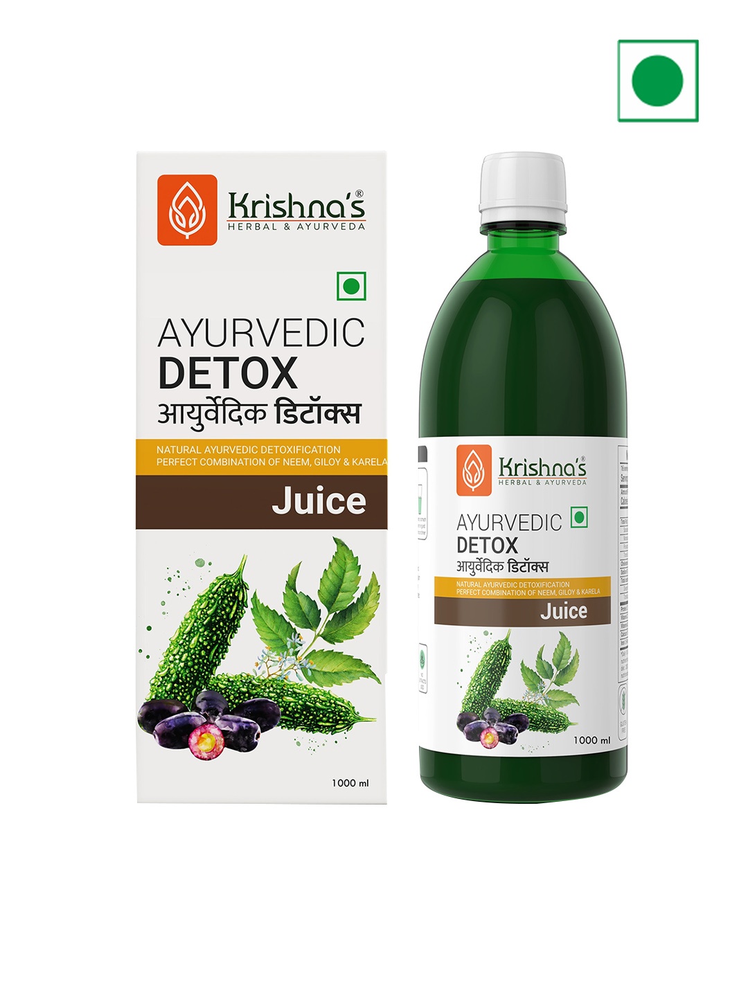 

Krishna's Herbal & Ayurveda Ayurvedic Detox Juice 1000 ml, Green