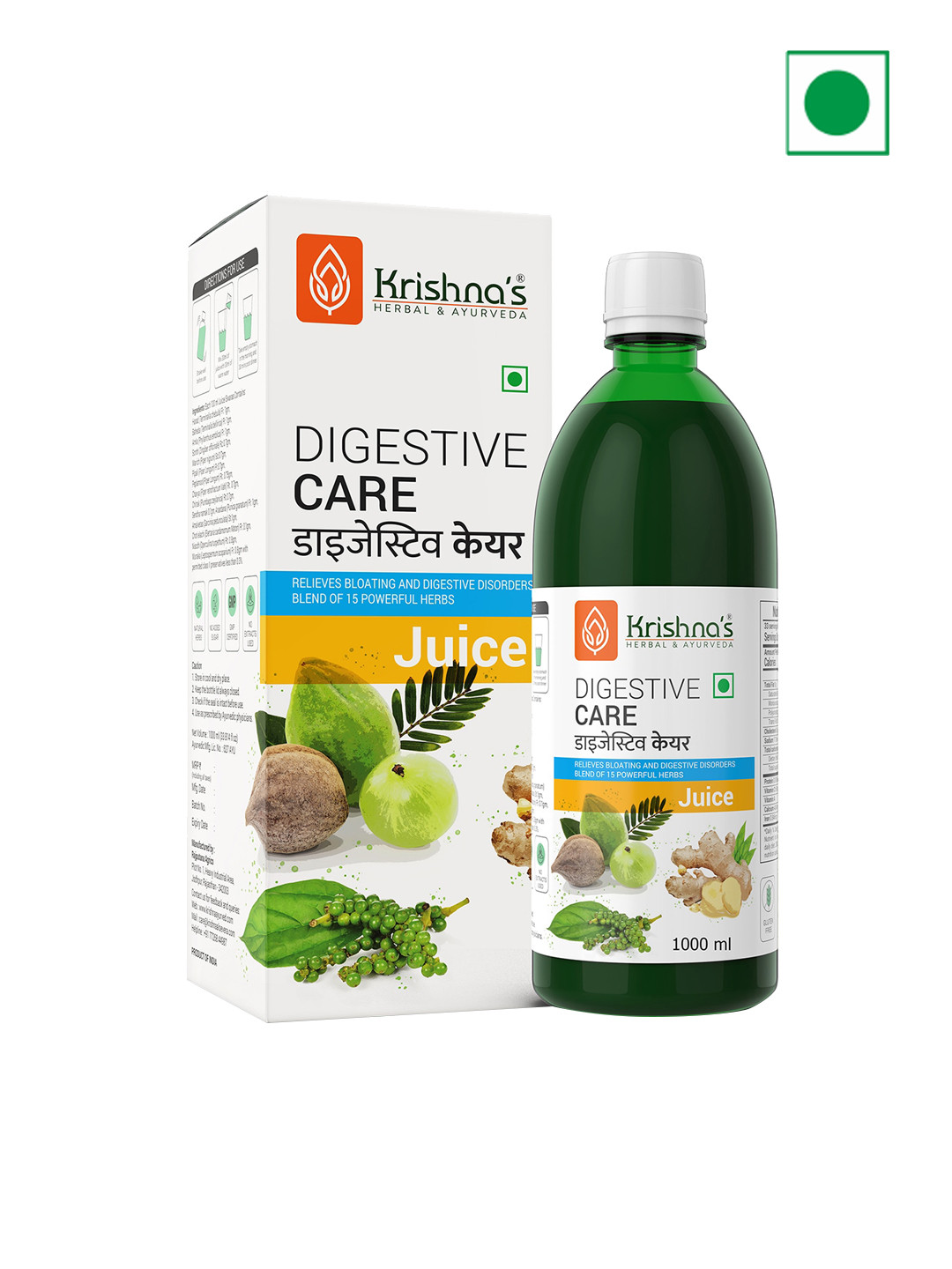 

Krishna's Herbal & Ayurveda Digestive Care Juice To Relieve Digestive Disorders - 1L, Green