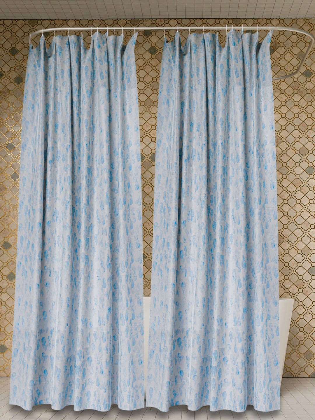 

Kuber Industries Blue 2 Pieces Printed PEVA Shower Curtains