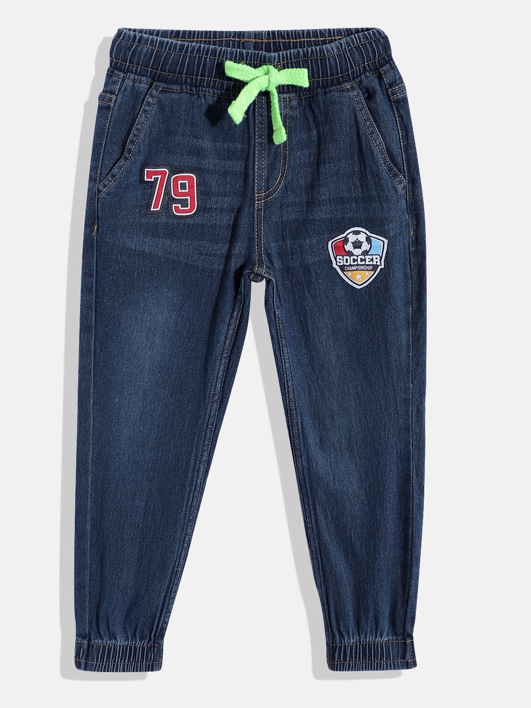 

YK Boys Mid-Rise Applique Stretchable Joggers, Navy blue
