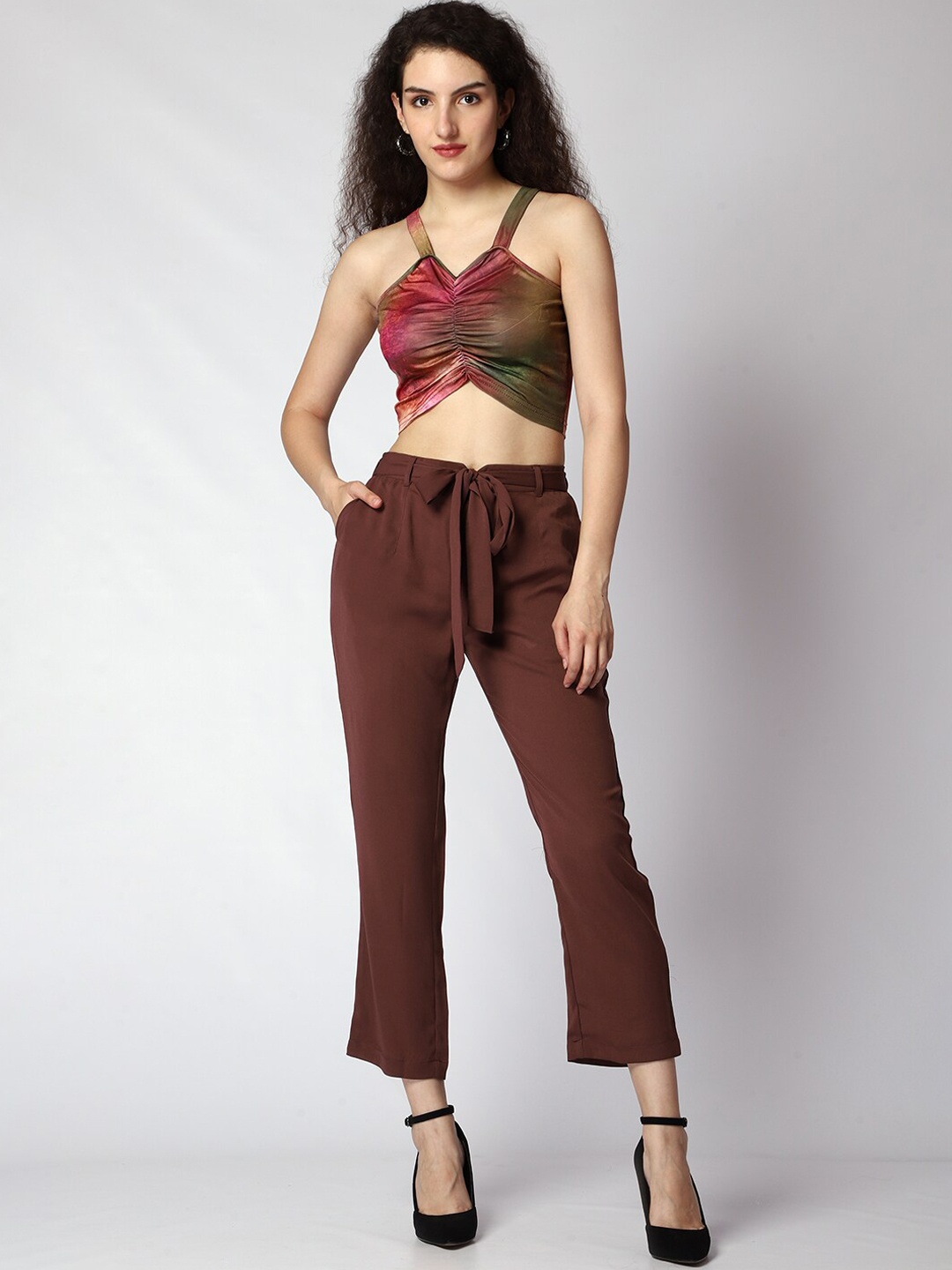 

Prettify Abstract Printed Top With Trouser, Burgundy