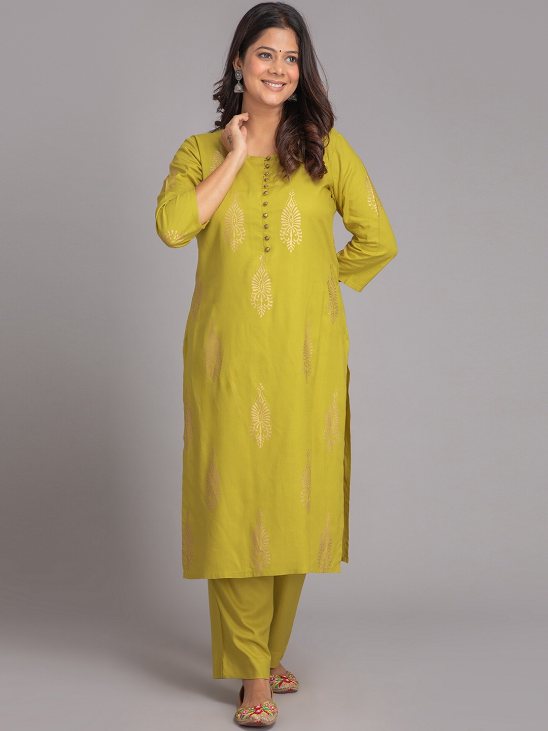 

SUTI Ethnic Motifs Printed Regular Kurta With Trousers, Green