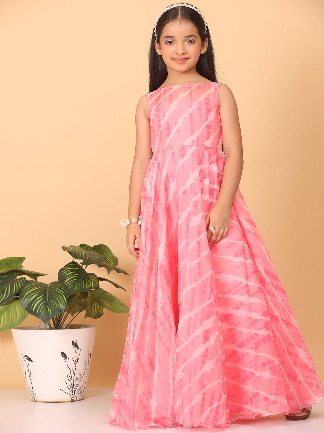 

Ethnovog Girls Abstract Printed Maxi Dress, Pink