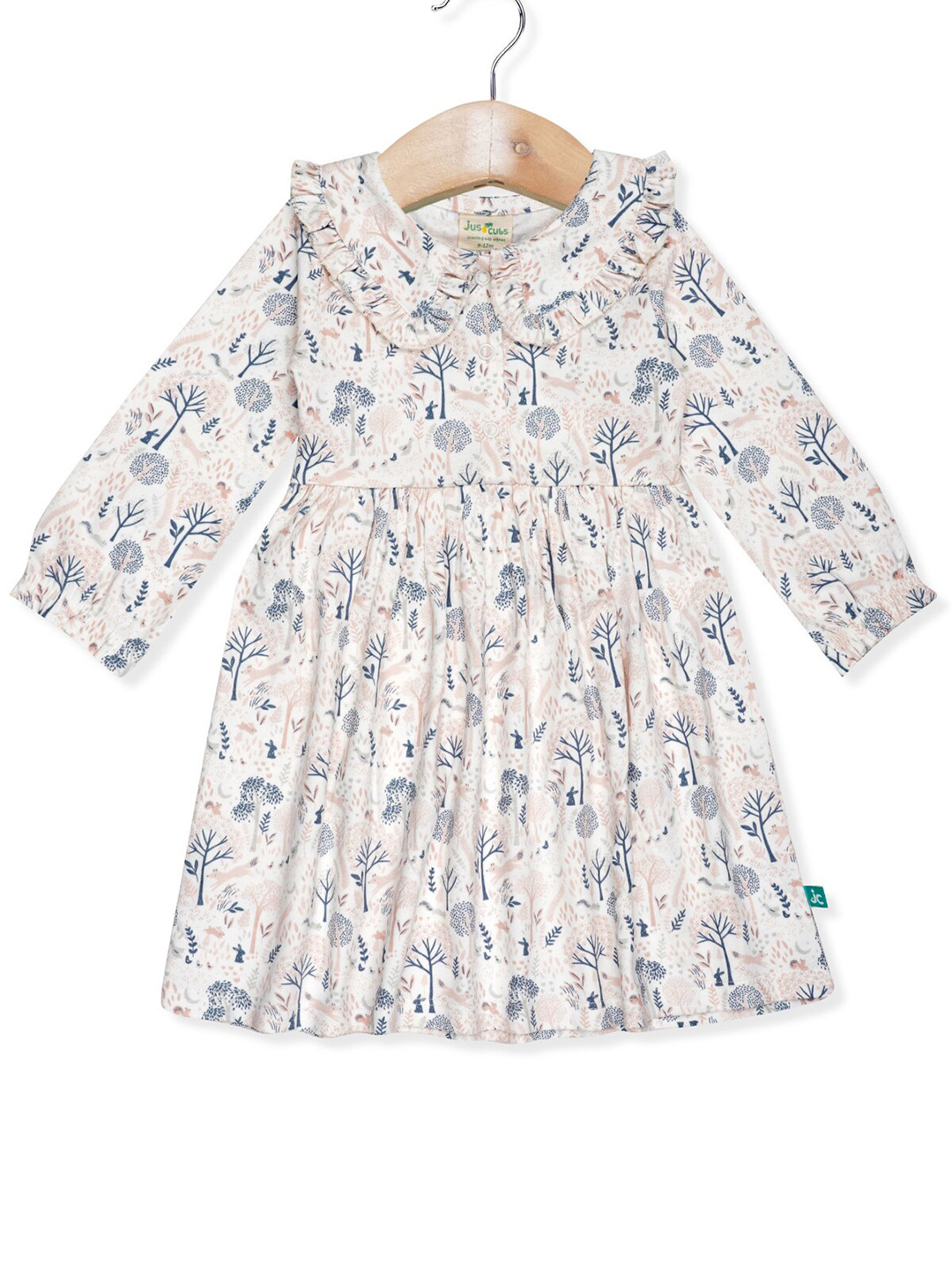 

JusCubs Infants-Girls Floral Printed Peter Pan Collar Cotton Fit & Flare Dress, Off white