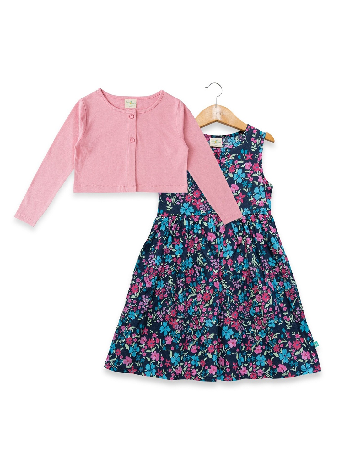 

JusCubs Girls Floral Printed Sleeveless Cotton Fit & Flare Dress, Navy blue