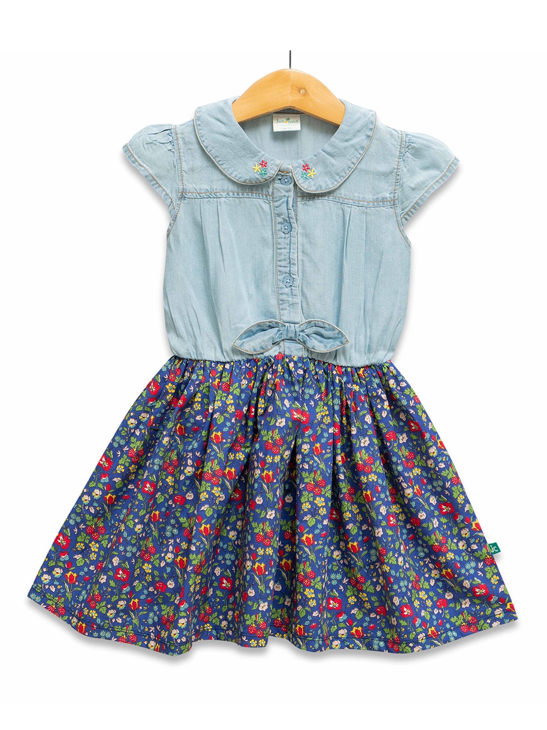 

JusCubs Girls Floral Printed Peter Pan Collar Fit & Flare Dress, Navy blue