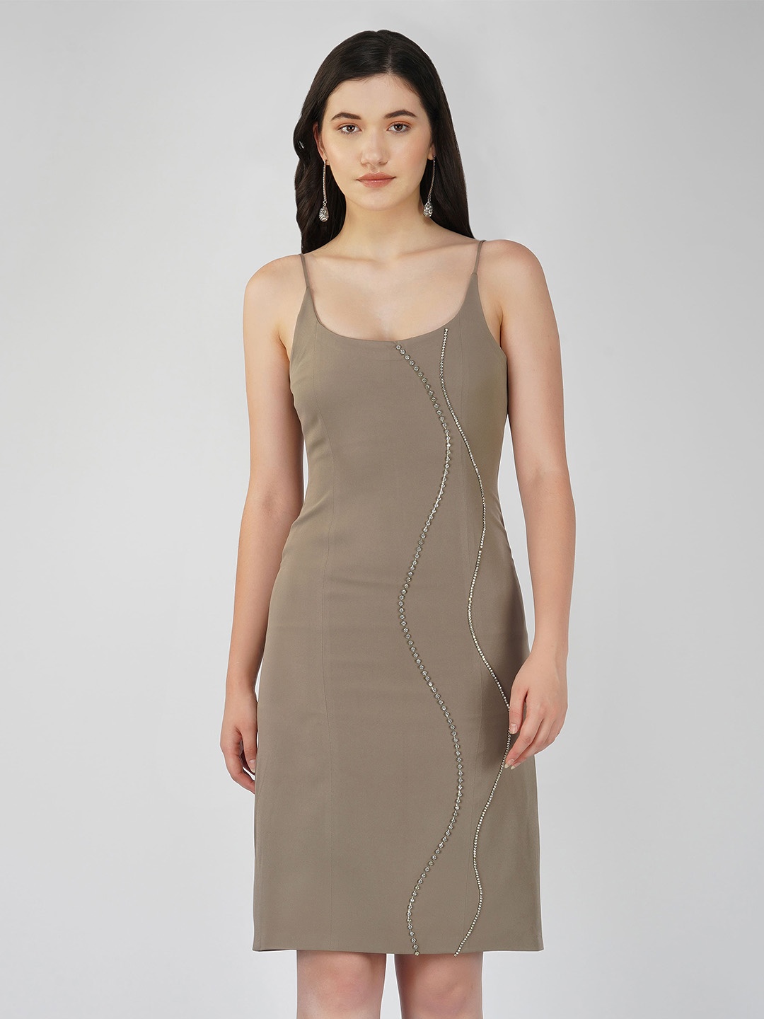 

DEPANO Shoulder Straps A Line Dress, Grey