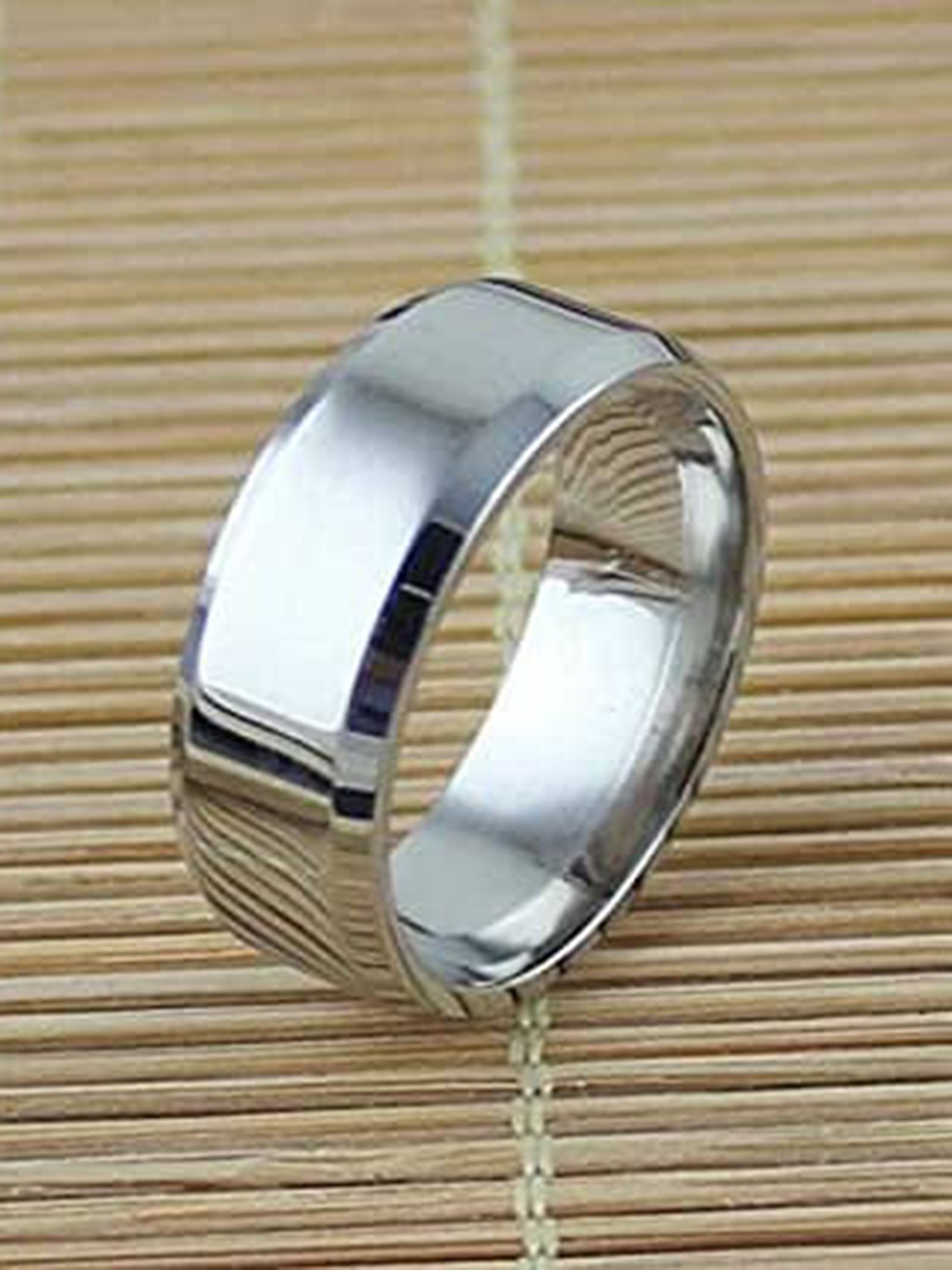 

VIEN Men Set Of 3 Platinum-Plated Stainless Steel Enamelled Finger Rings, Silver