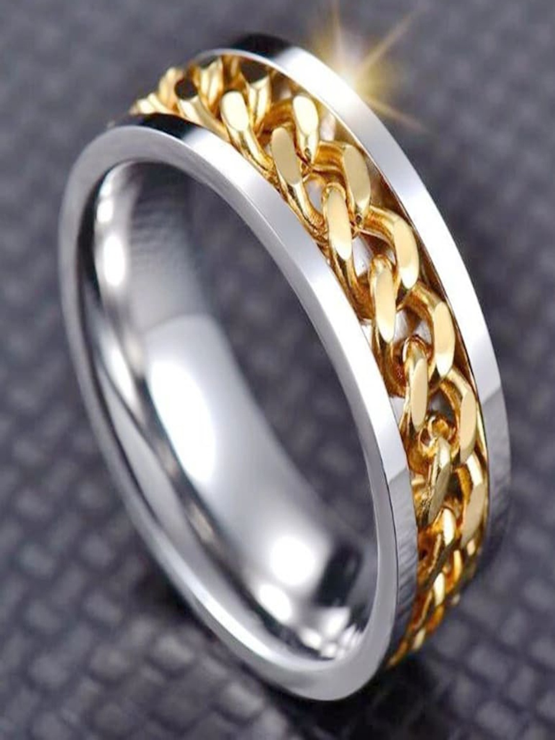 

VIEN Set Of 2 Platinum-Plated Stainless Steel Enamelled Finger Rings, Silver