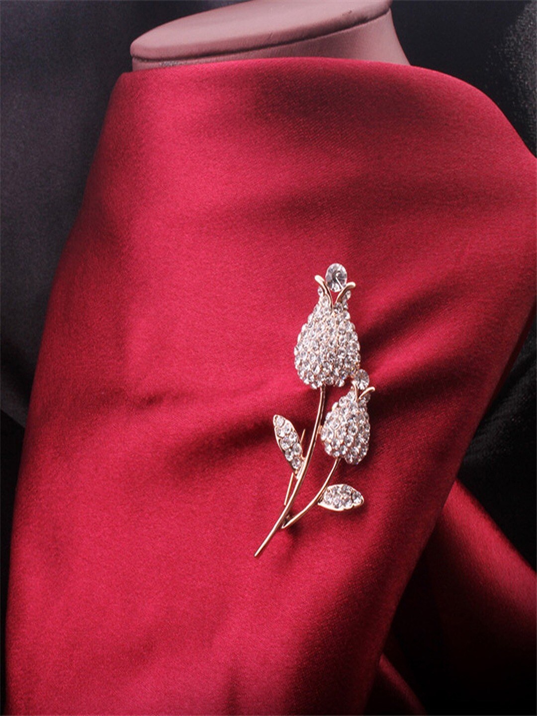 

UNIVERSITY TRENDZ Gold-Plated Floral Designed Crystal Studded Brooch