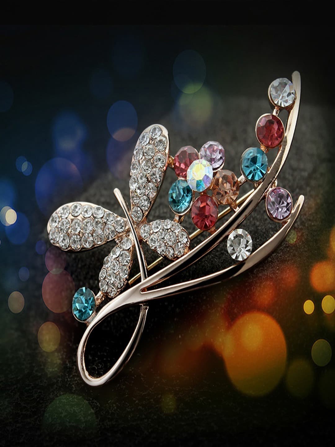 

UNIVERSITY TRENDZ Women Floral Designed Crystal Studded Brooch, Gold