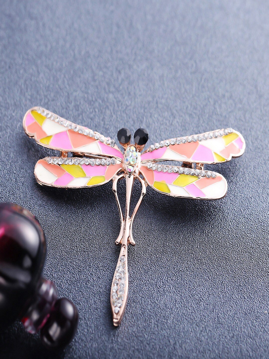 

UNIVERSITY TRENDZ Women Crystal Studded Dragonfly Brooch, Rose gold