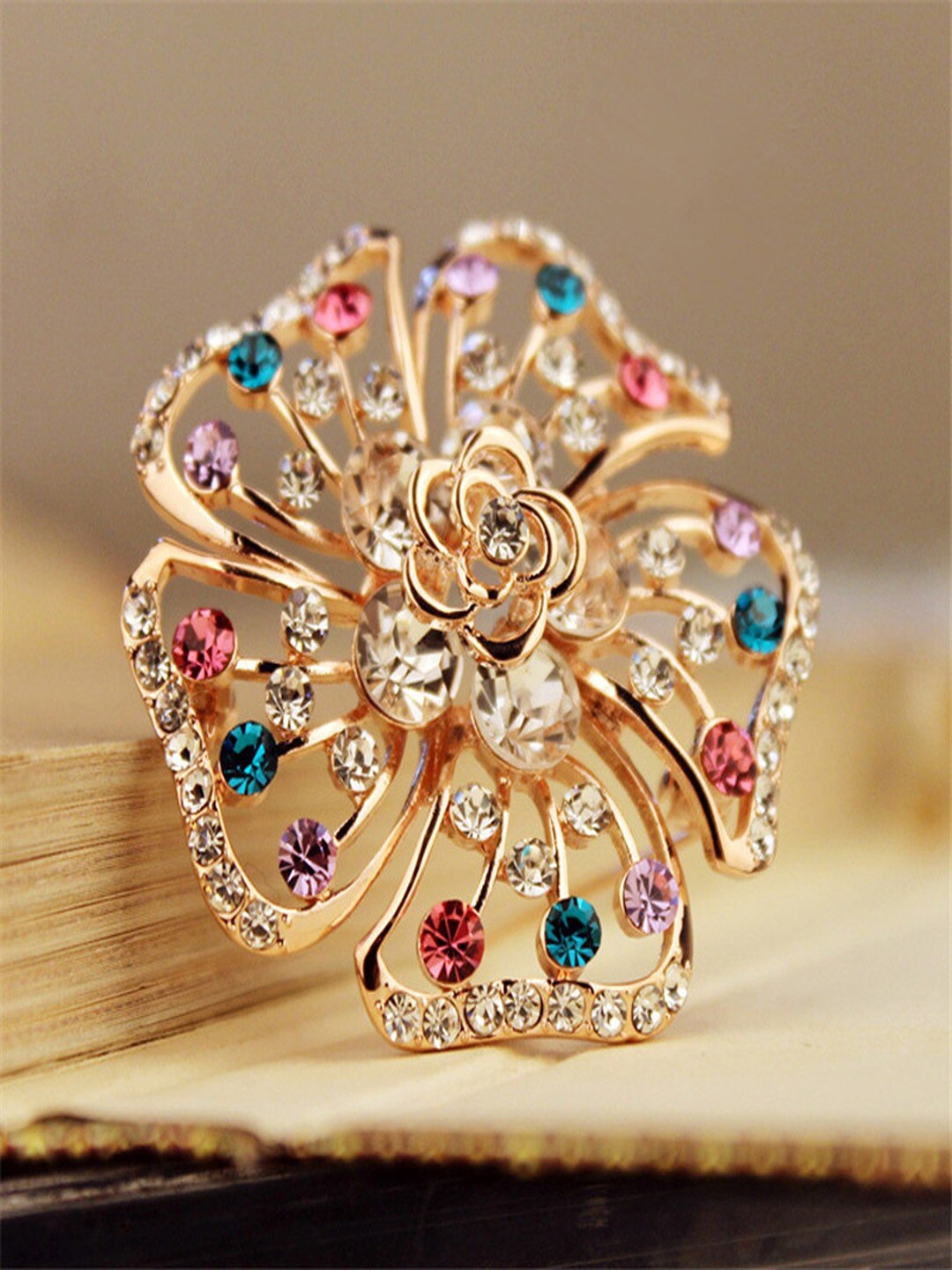 

UNIVERSITY TRENDZ Gold-Plated Crystal Studded Floral Brooch