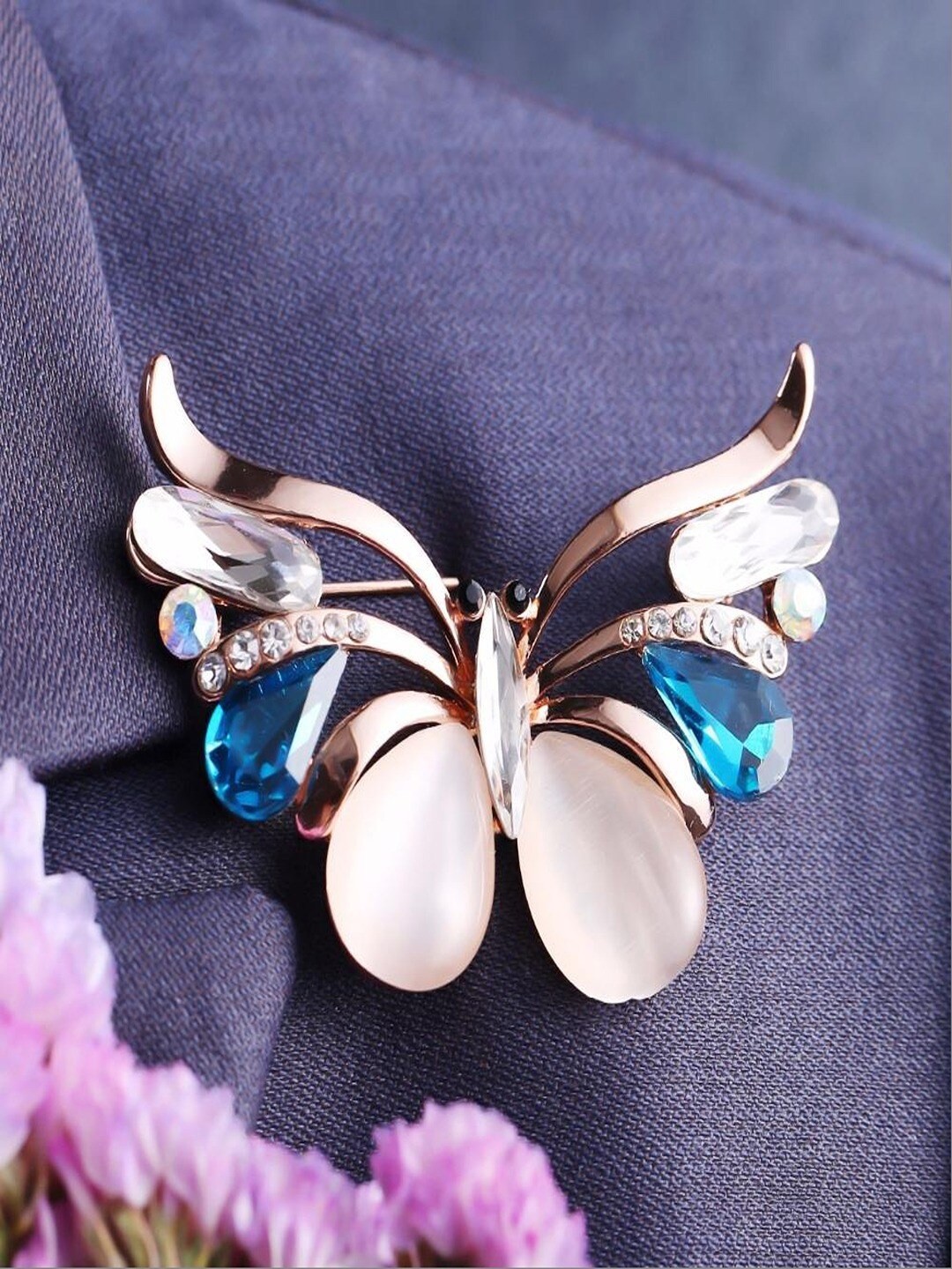 

UNIVERSITY TRENDZ Women Crystal Studded Butterfly Brooch, Gold