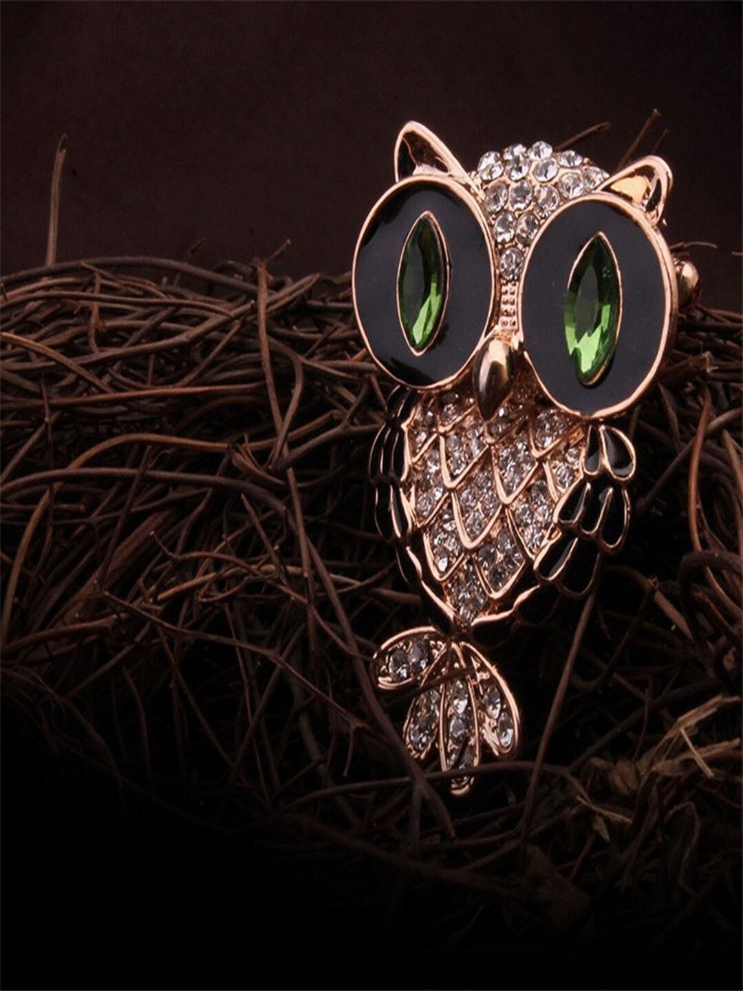 

UNIVERSITY TRENDZ Women Crystal Studded Owl Brooch, Gold