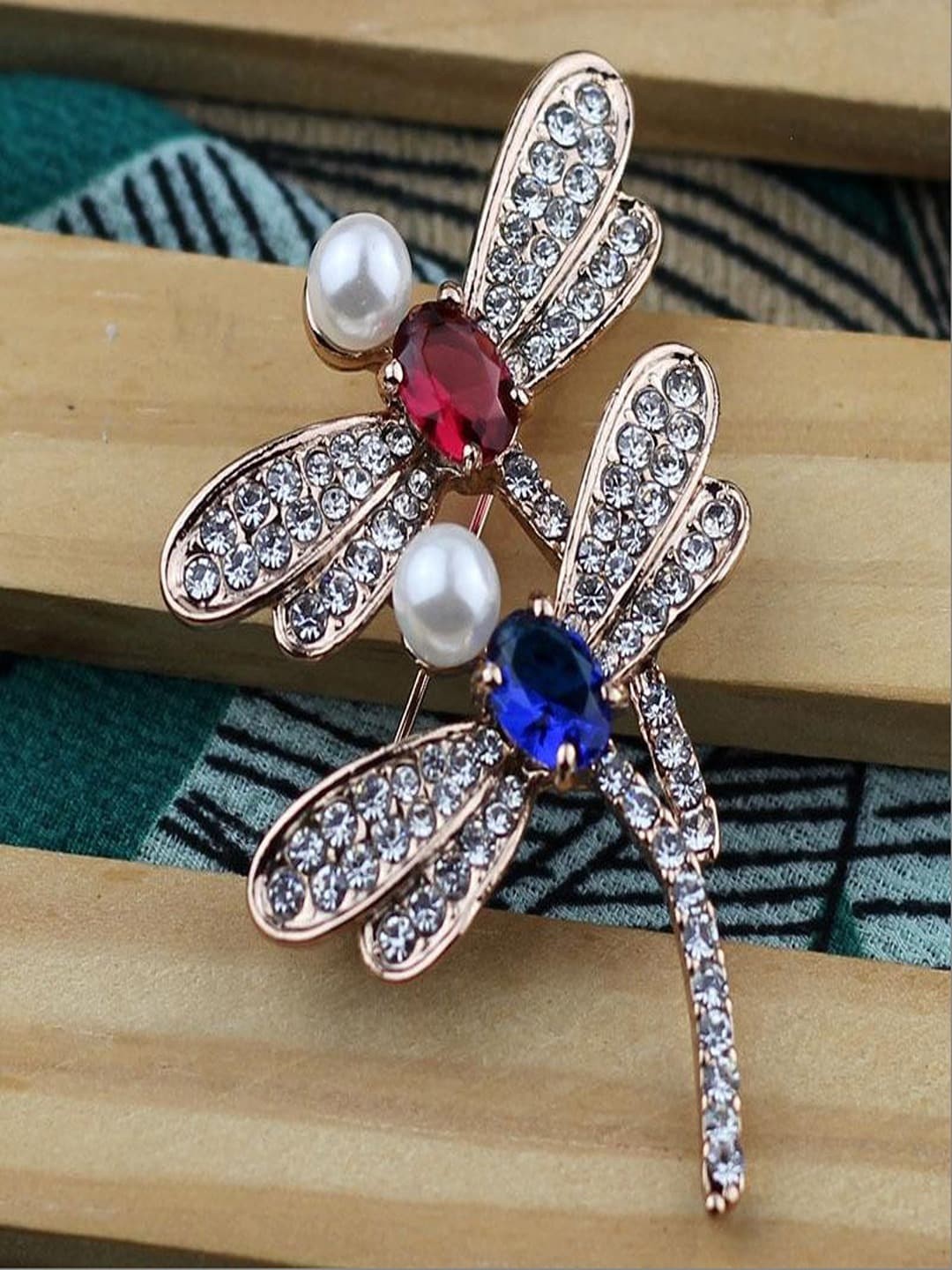 

UNIVERSITY TRENDZ Women Gold-Plated Crystal Studded Dragonfly Brooch