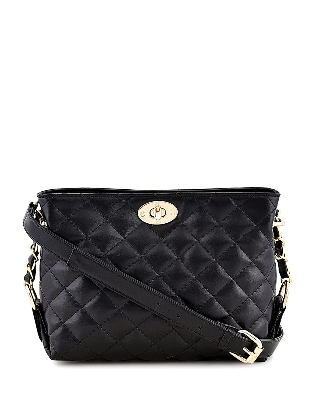

DressBerry Black Textured Structured Sling Bag With Quilted