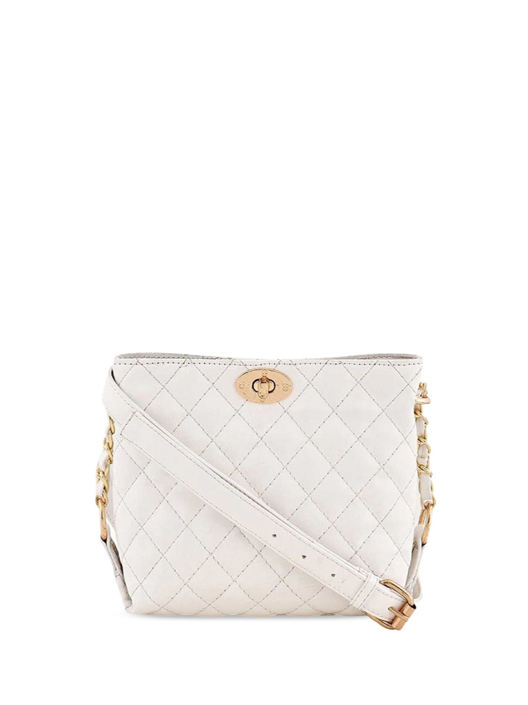 

DressBerry White Textured Bucket Sling Bag With Quilted