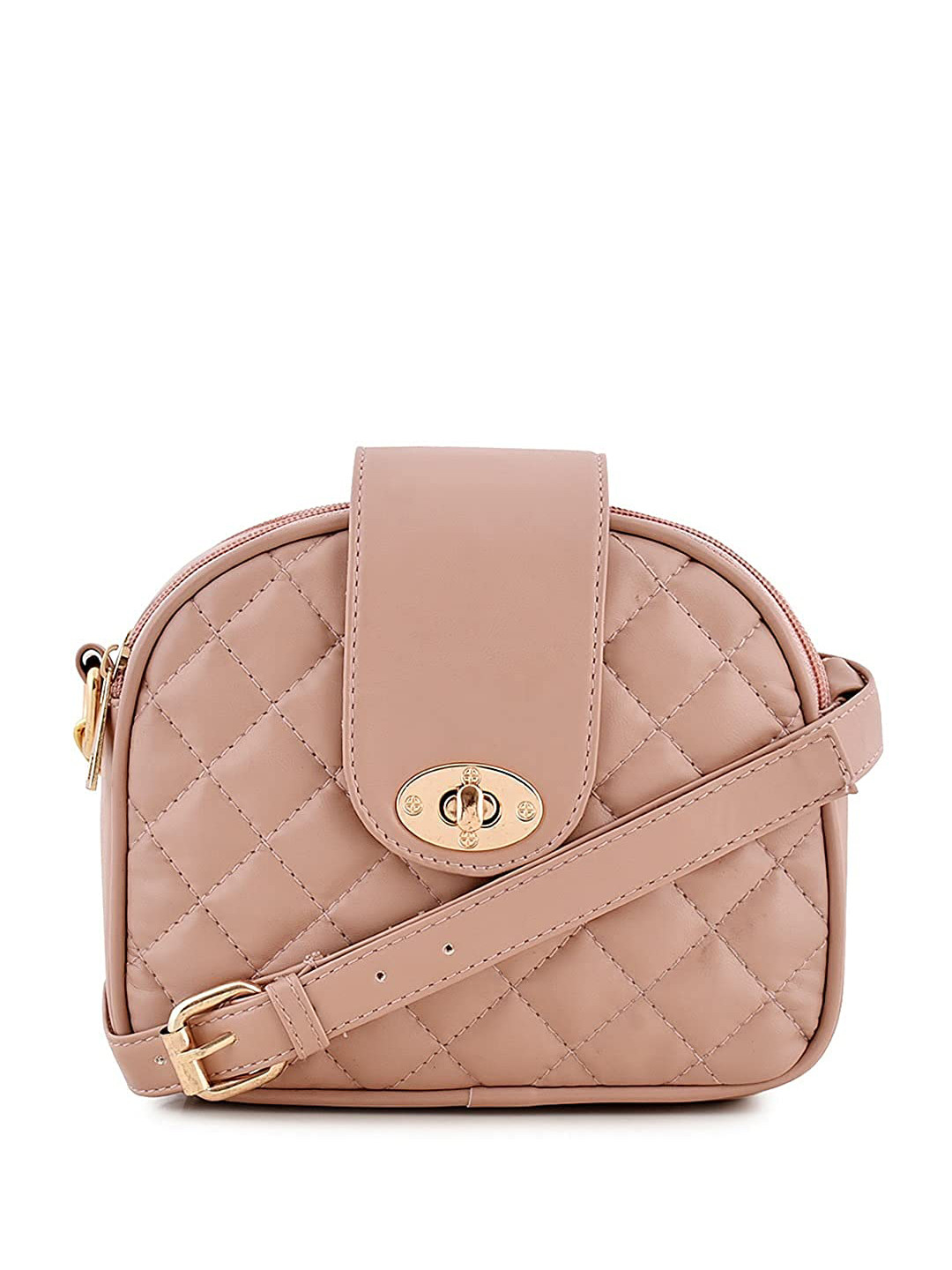

DressBerry Peach-Coloured Textured Structured Sling Bag With Quilted