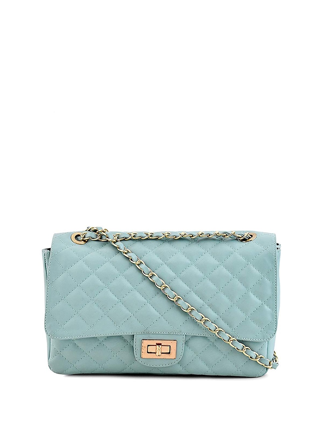 

DressBerry Blue Textured Structured Sling Bag With Quilted