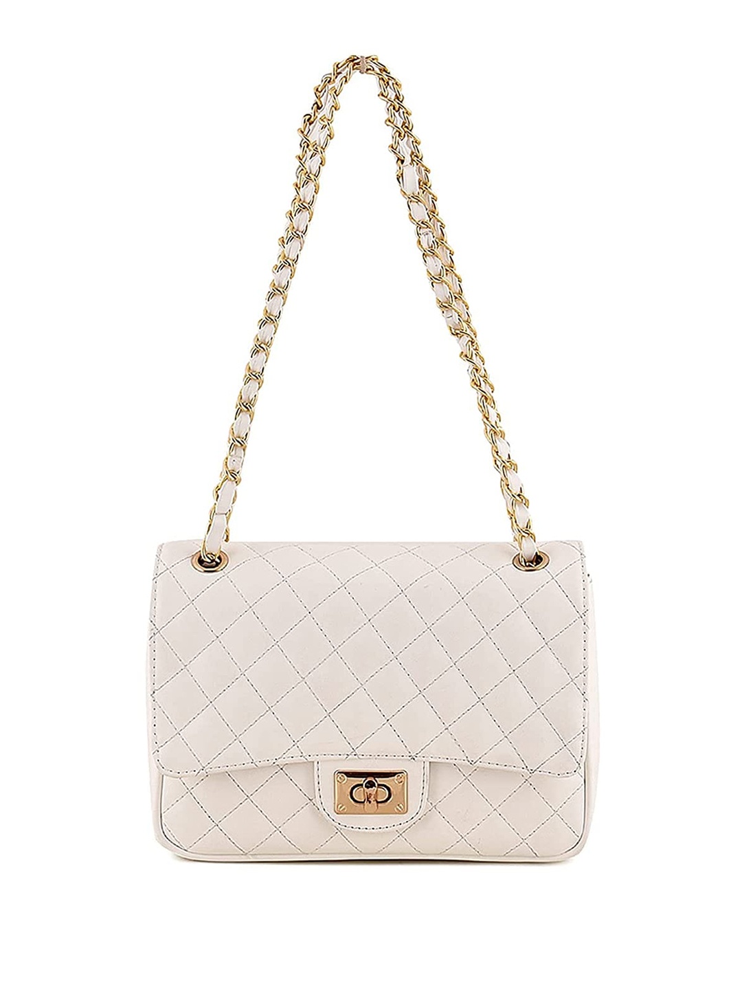 

DressBerry Checked Quilted Structured Handheld Bag with Quilted, White