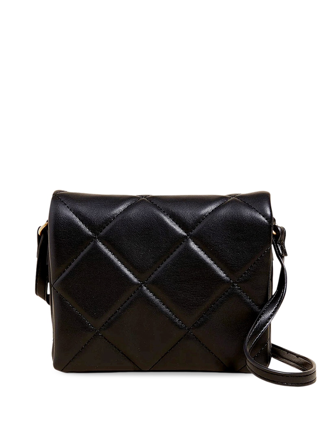 

DressBerry Black Textured Structured Sling Bag With Quilted