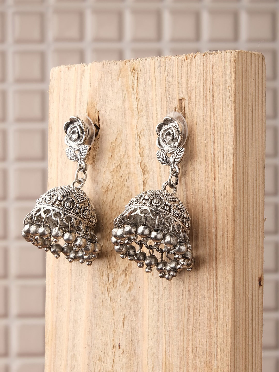 

XPNSV Silver-Plated Dome Shaped Jhumkas