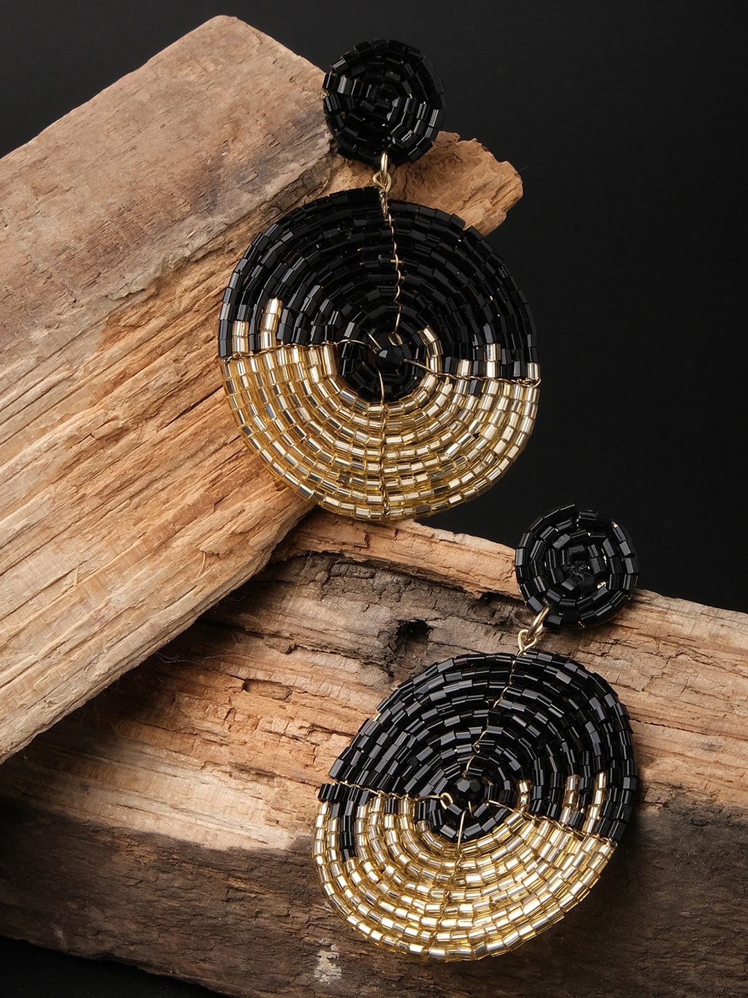

XPNSV Beaded Contemporary Drop Earrings, Black