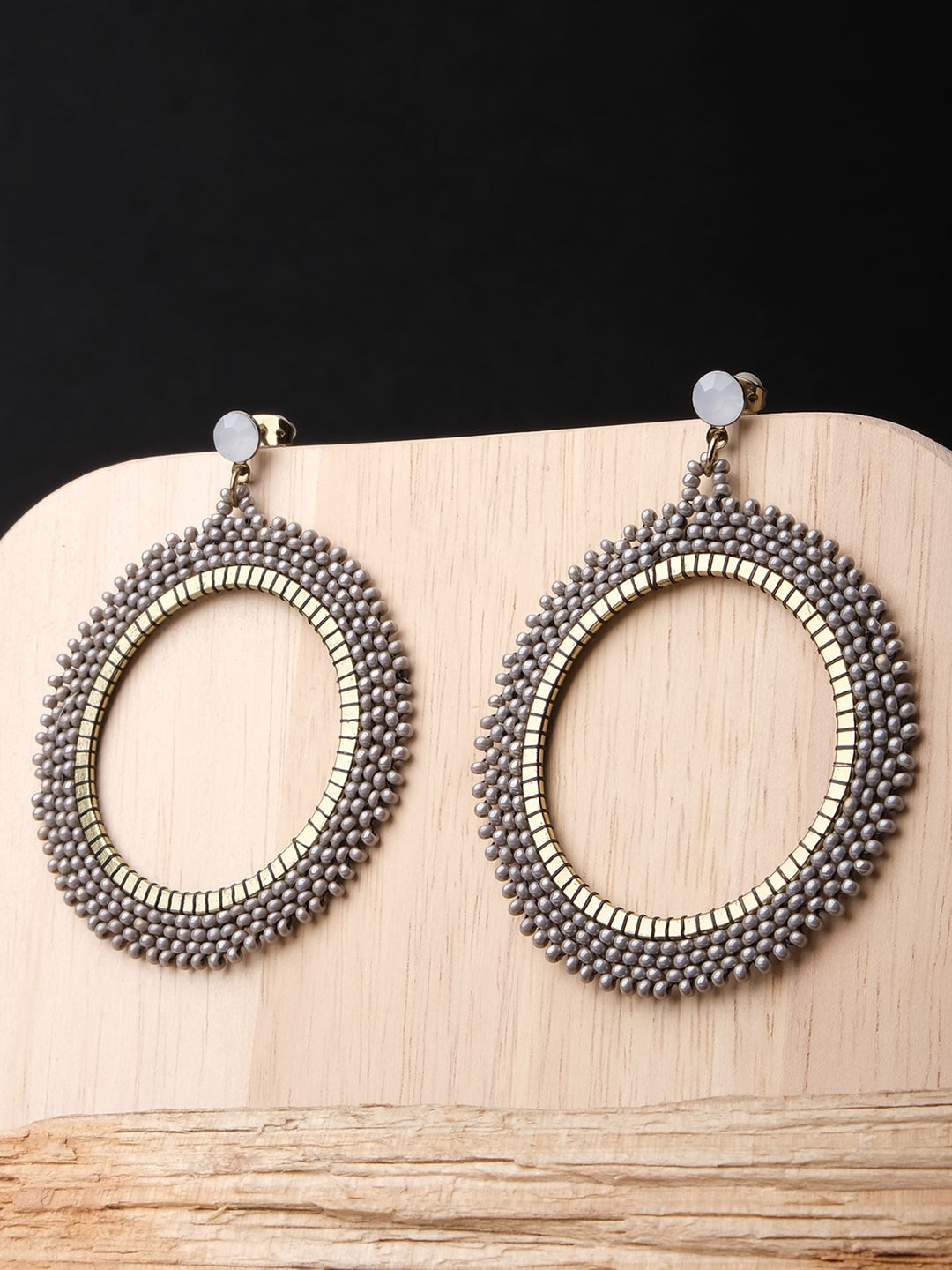 

XPNSV Beaded Contemporary Drop Earrings, Grey