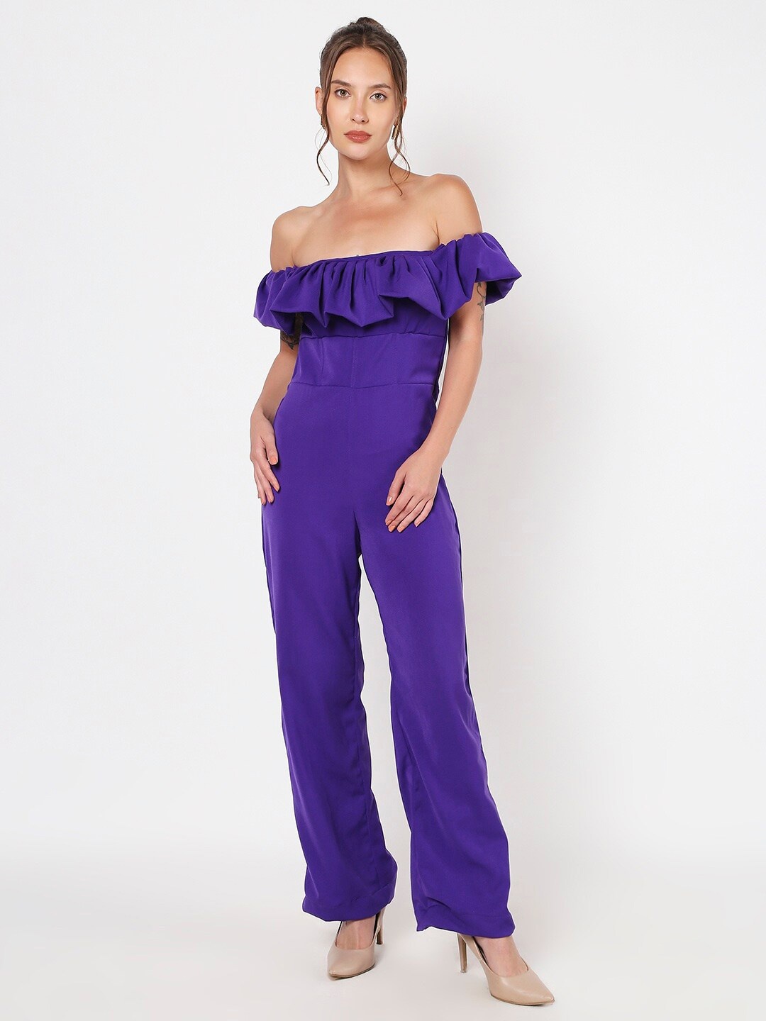 

LIYOKKI Off-Shoulder Basic Jumpsuit, Purple