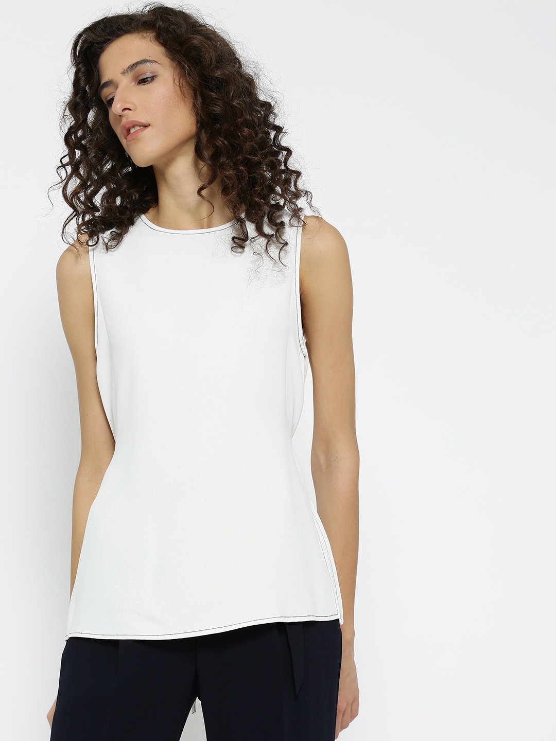 

MANGO Women White Solid Styled Back Top
