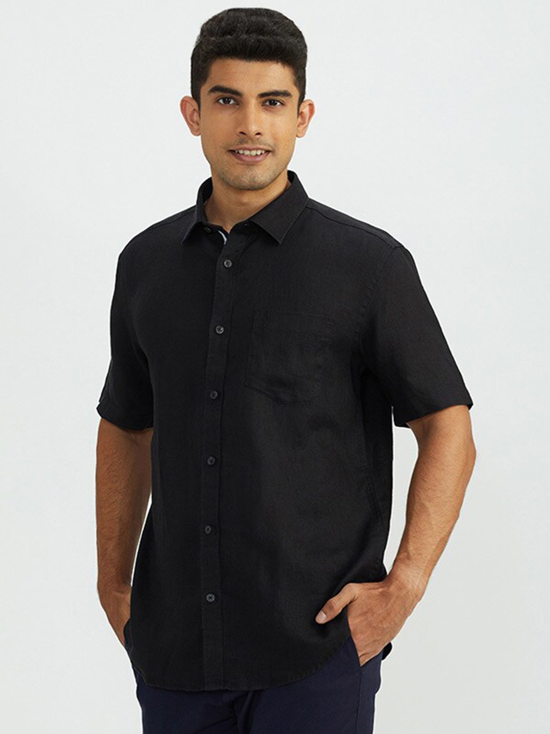 

Indian Terrain Classic Regular Fit Opaque Linen Casual Shirt, Black
