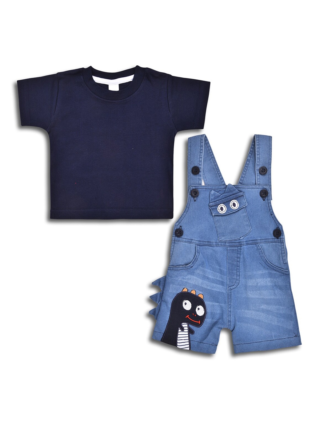 

Wish Karo Infants Boys Applique Detail Denim Dungaree With Cotton T-shirt, Navy blue