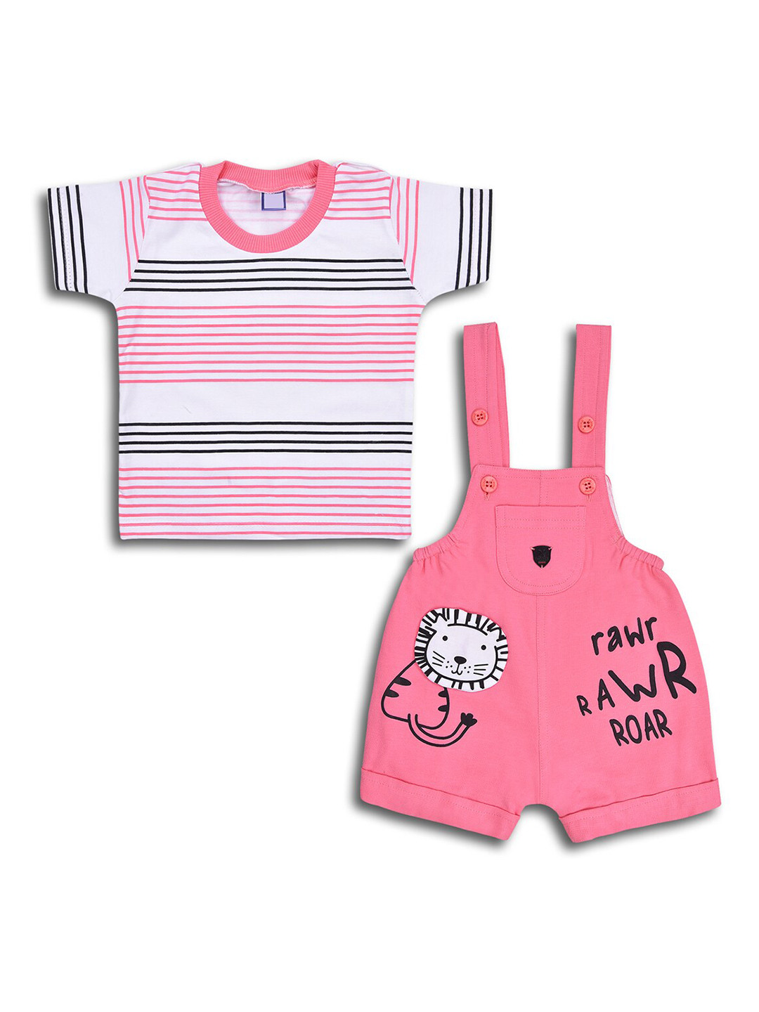 

Wish Karo Infant Boys Graphic Printed Straight Leg Fit Dungaree With Cotton T-Shirt, Peach