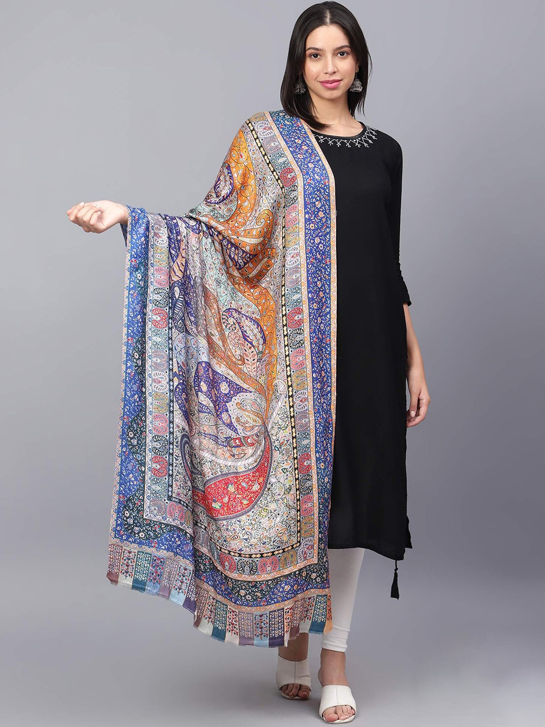

MODARTA Paisley Printed Pashmina Shawl, Blue