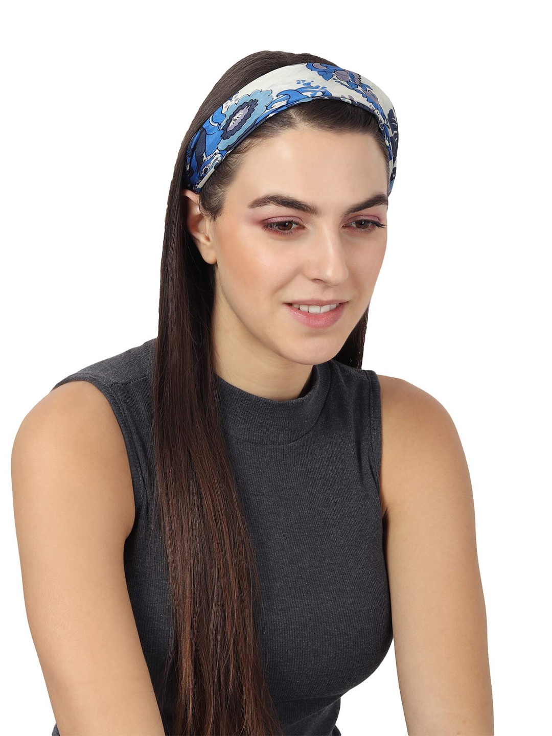 

MODARTA Floral Printed Silk Hair Banadana Scarf, Blue