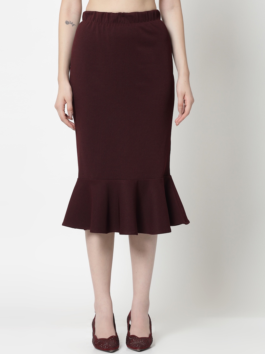 

OFFICE & YOU Flared Knee-Length Peplum Skirt, Maroon