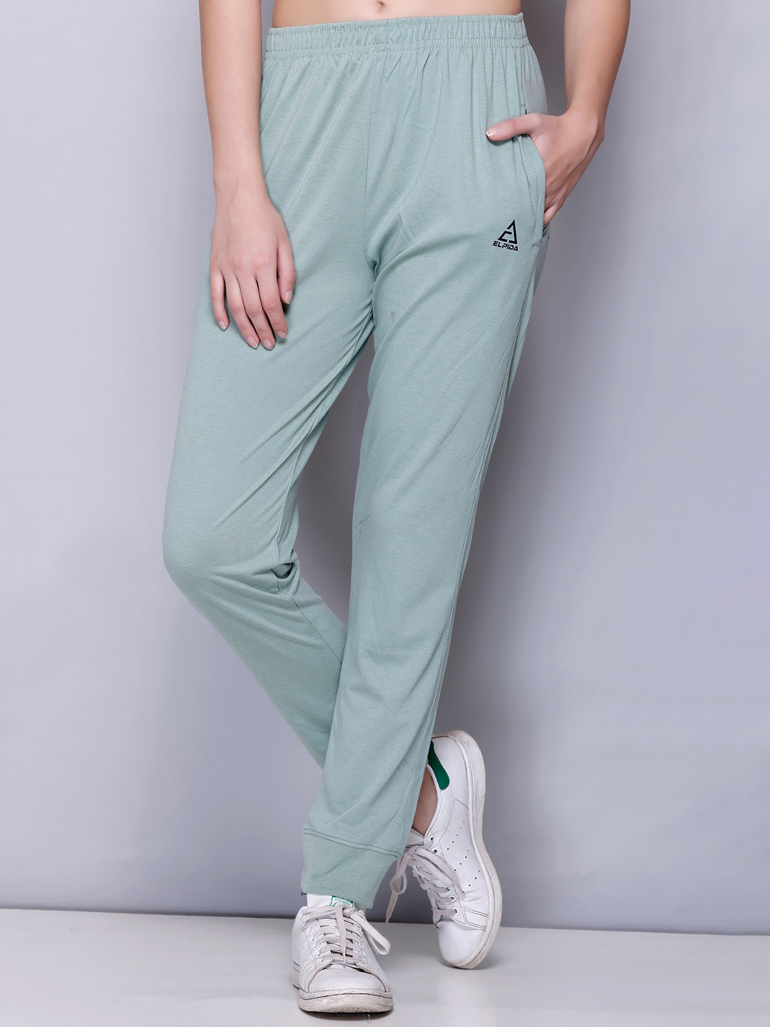 

ELPIDA Women Cotton Mid-Rise Track Pants, Green