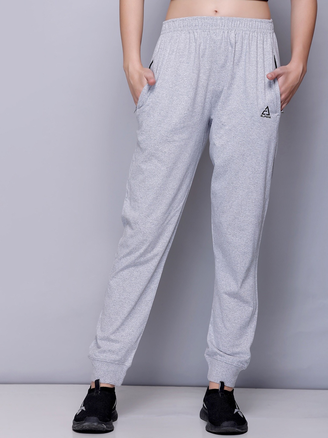 

ELPIDA Women Mid-Rise Regular Fit Cotton Joggers, Grey
