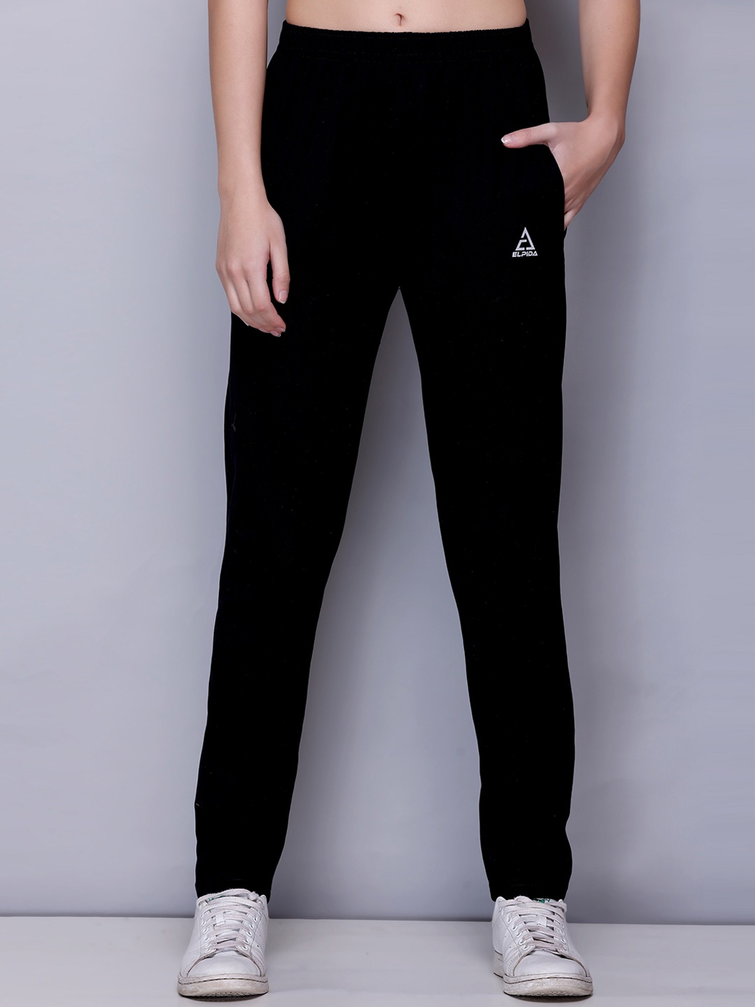 

Elpida Women Mid-Rise Cotton Track Pants, Black