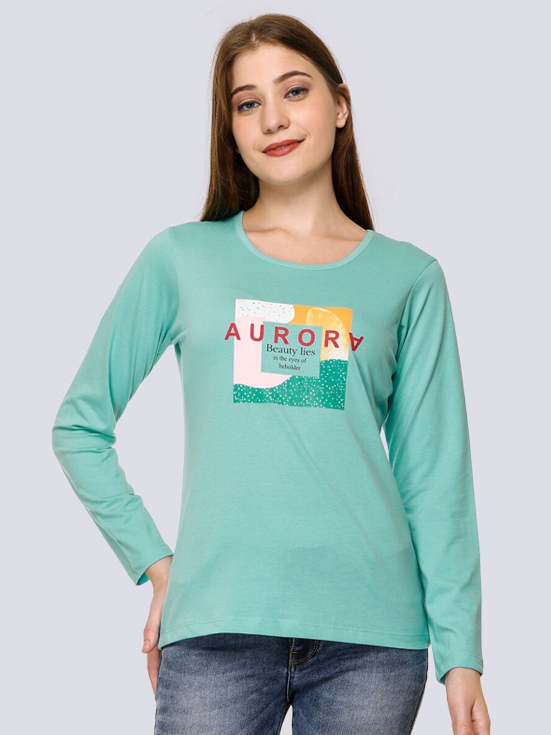 

UNEMODE Typography Printed Cotton Casual T-Shirt, Green