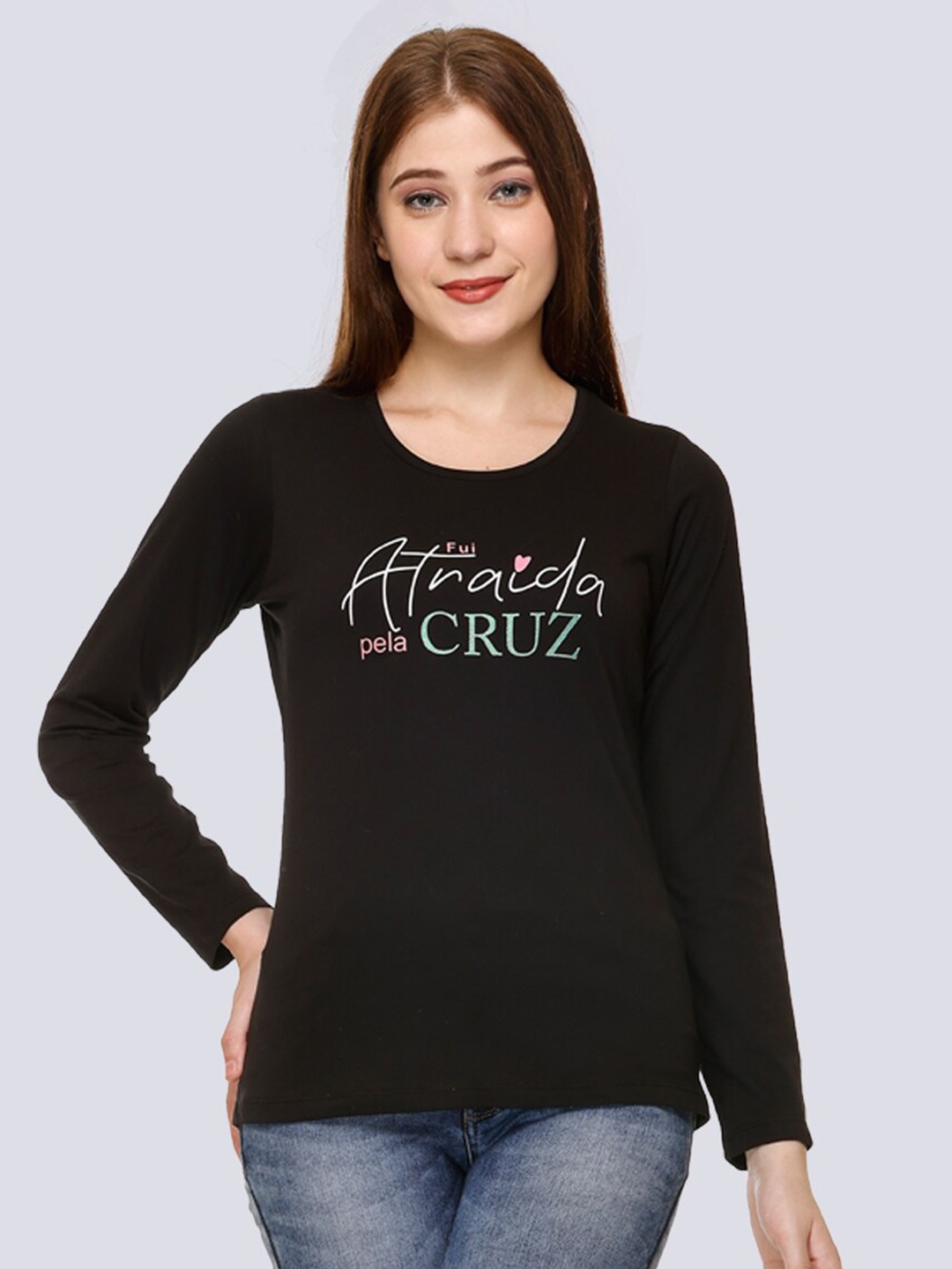 

UNEMODE Typography Printed Cotton Casual T-Shirt, Black