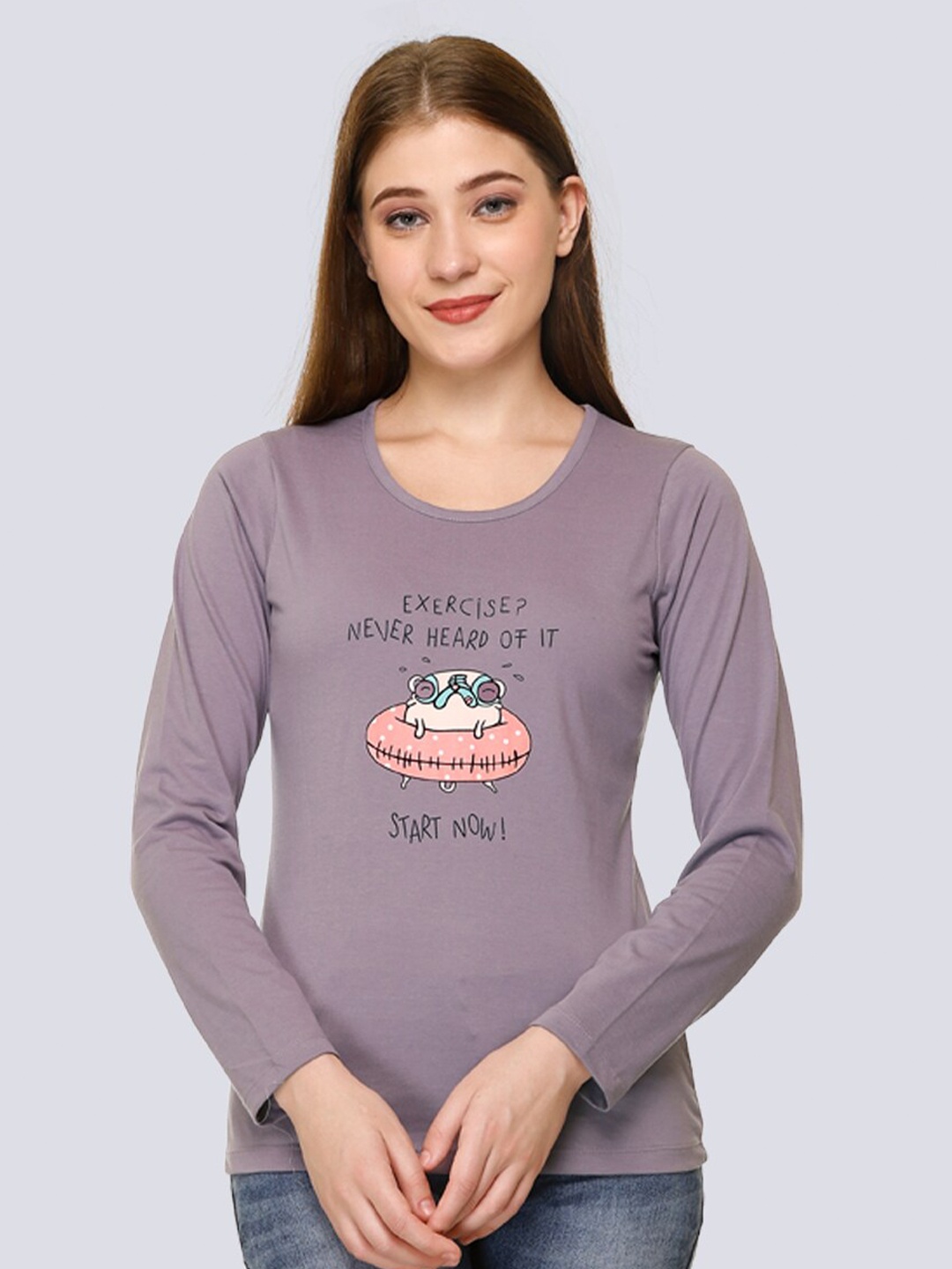 

UNEMODE Typography Printed Cotton Casual T-Shirt, Purple