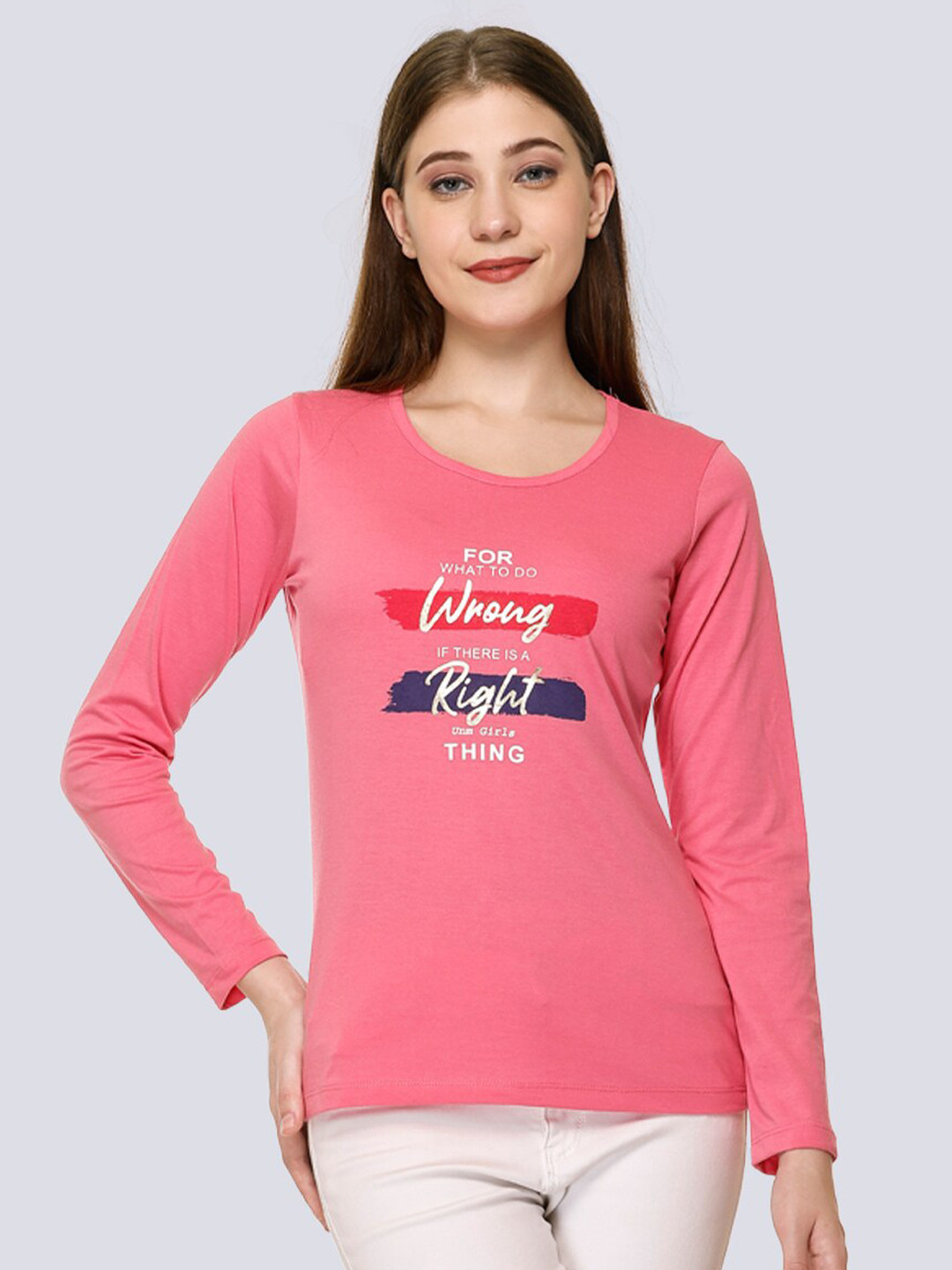 

UNEMODE Typography Printed Cotton Casual T-Shirt, Pink